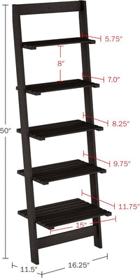 5-Tier Ladder Shelf, Narrow Leaning Bookshelf, White, 50" view 18