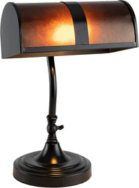 Bankers Lamp - Mission Style Amber Mica Shade Table or Desk view 2