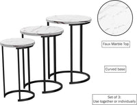 Round Nesting Tables Set of 3, Faux Marble Tabletop, White view 2