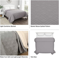 All-Season Light Comforter Quilted Blanket, Twin Size, Gray view 2