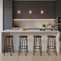 Round Wood Barstools with Hairpin Legs view 1