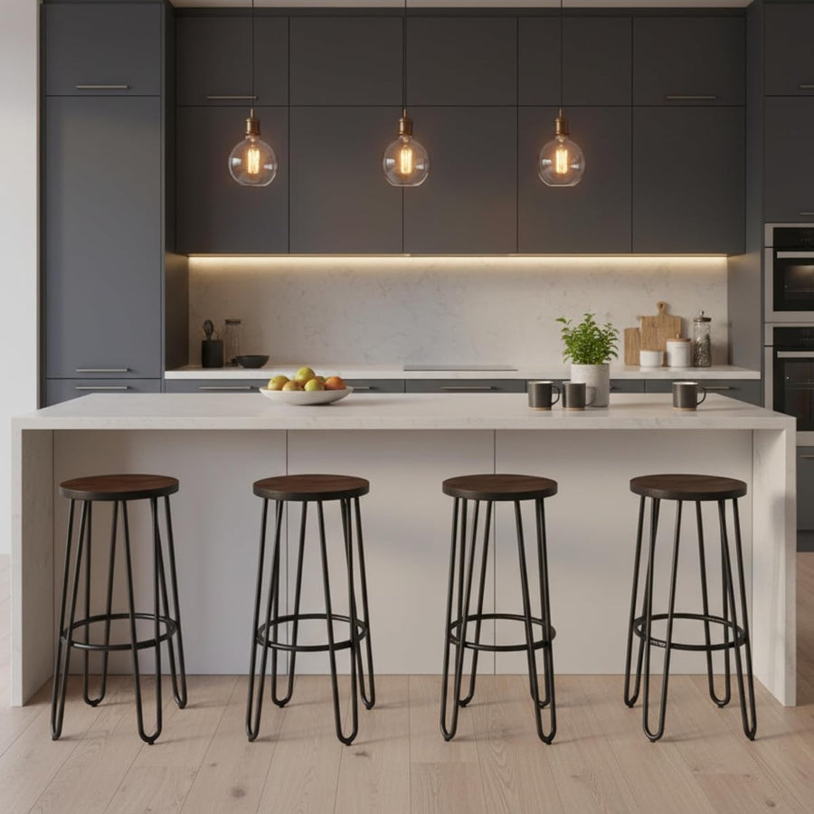 Round Wood Barstools with Hairpin Legs &mdash; Lavish Home