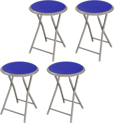Portable Folding Stool with Backless Seat Set of 4, Blue, 18"