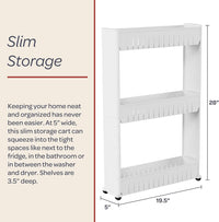 3 Tier Shelf Rolling Cart, White, 19.5" x 5" x 28" view 2