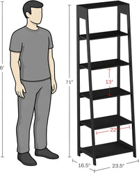 5-Tier Ladder Bookshelf, (L) 23.5" x (W) 16.5" x (H) 71" view 5