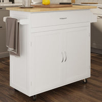 Kitchen Island with Spice Rack and Storage Cabinet, White view 3