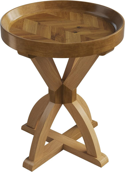 Side Table - Mango Wood Pedestal Table for Couch, Loveseat