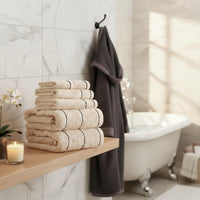 6 Piece Bathroom Towels Set, Bone and Black view 2