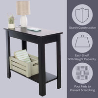 Narrow Side Table with Charging Station, Black, 24"x11"x22" view 6