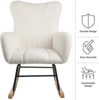 Rocking Chair - Teddy Fabric Upholstered Chair with Padded, Oversized view 4