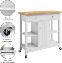 Mobile Kitchen Island with Spice Rack & Storage Cabinet, White view 17