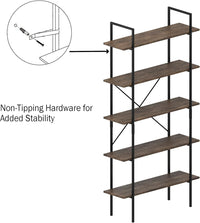 5 Tier Bookshelf w/Industrial Etagere Wooden Shelving view 2