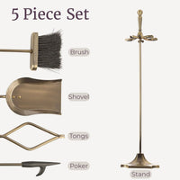 Fireplace Tools Set Indoor Outdoor, Antique Brass, 5-Piece-Set view 3