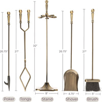 Fireplace Tools Set Indoor Outdoor, Antique Brass, 5-Piece-Set view 5