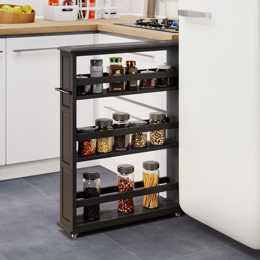 3 Tier Slim Utility Rolling Storage Cart, Black, 25"W x 5.7"D &mdash; Lavish Home