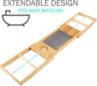 Bamboo Bathtub Tray - Wood Bath Caddy with Book, Phone view 3