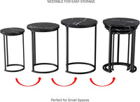 Round Nesting Tables Set of 3, Faux Marble Tabletop, White view 9