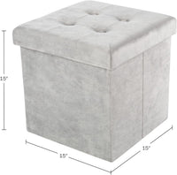 Storage Ottoman - Velvet Tufted Footrest, Linen, 15"D x 15"W x 15"H view 6