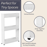 3 Tier Shelf Rolling Cart, White, 19.5" x 5" x 28" view 5