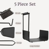 Fireplace Tools Set Indoor Outdoor, Black, 5-Pieces view 3