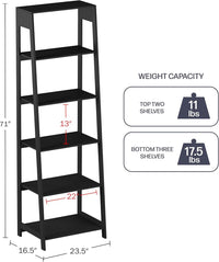 5-Tier Ladder Bookshelf, (L) 23.5" x (W) 16.5" x (H) 71" view 2