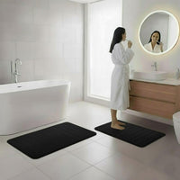 Bathroom Rugs - 2-Piece Memory Foam Bath Mats with Microfiber, Black view 6