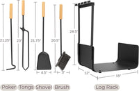 Fireplace Tools Set Indoor Outdoor, Black, 5-Pieces view 5
