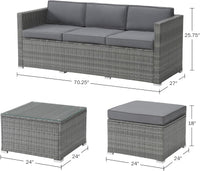 Patio Furniture Set - 3-Piece Rattan Outdoor Sectional, Onesize view 2