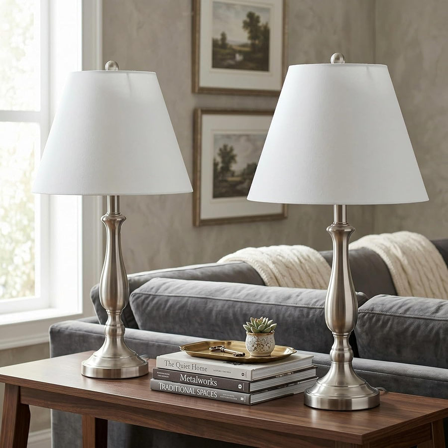 Brushed Steel Table Lamps, Silver &mdash; Lavish Home