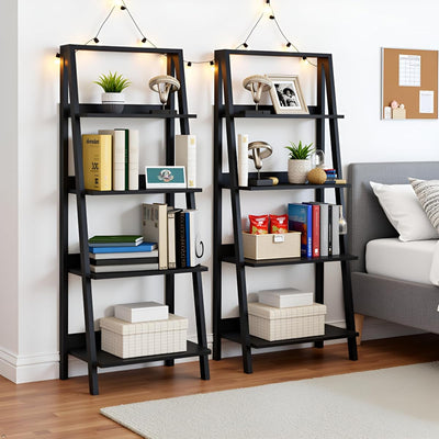 4-Tier Ladder Shelf - Set of 2 Modern Freestanding Bookcases