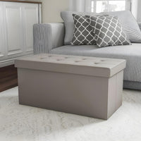 Storage Ottoman - Folding Faux Leather Footrest, 15”D x 30”W x 15”H view 2