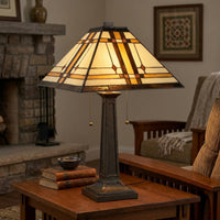 Tiffany Style Table Lamp with Stained Glass Shade, Bronze view 1