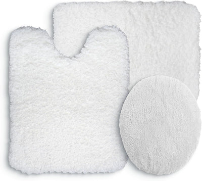 3 Piece Super Plush Non-Slip Bath Mat Rug Set - White