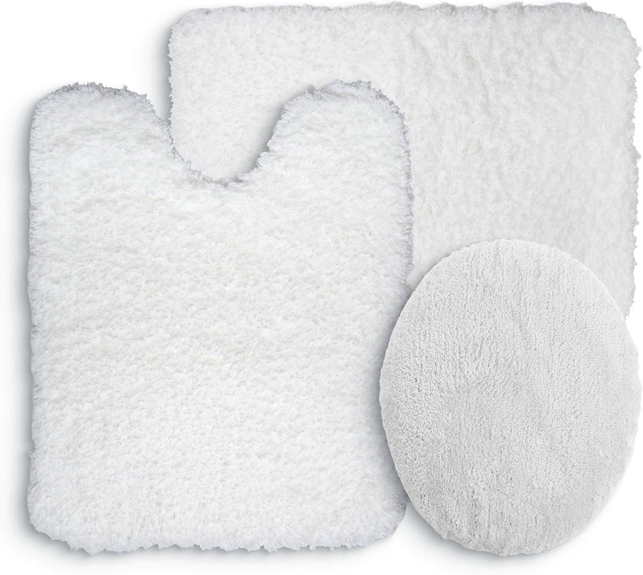 3 Piece Super Plush Non-Slip Bath Mat Rug Set - White &mdash; Lavish Home