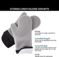 Silicone Oven Mitts - Extra Long Professional Quality Heat, Gray view 4