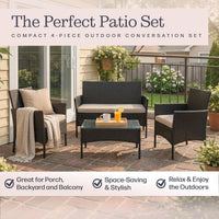 4-Piece Patio Furniture Set - Rattan Outdoor Couch view 3