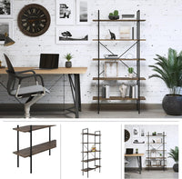 5 Tier Bookshelf w/Industrial Etagere Wooden Shelving view 10