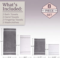 Rio 8 Piece 100% Cotton Towel Set - White & Silver view 4