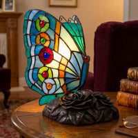 Tiffany Style Butterfly Lamp, (L) 8" x (W) 6" x (H) 9" view 7