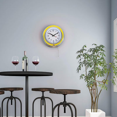 Neon Wall Clock- 14" Round, Double Light Ring, Dual Power