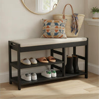 Shoe Bench - 3-Tier Wooden Shoe Rack for Entryway, Mudroom view 2