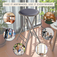 Folding Stool with Padded Backless Seat Set of 4, Gray, 24" view 6