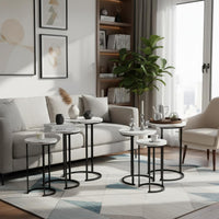 Round Nesting Tables Set of 3, Faux Marble Tabletop, White view 27