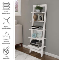 5-Tier Ladder Shelf, Narrow Leaning Bookshelf, White, 50" view 3