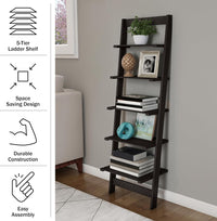 5-Tier Ladder Shelf, Narrow Leaning Bookshelf, White, 50" view 15