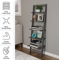 5-Tier Ladder Shelf, Narrow Leaning Bookshelf, White, 50" view 21