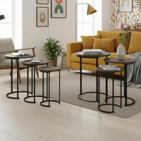 Round Nesting Tables Set of 3, Faux Marble Tabletop, White view 24