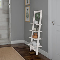 5-Tier Ladder Shelf, Narrow Leaning Bookshelf, White, 50" view 2