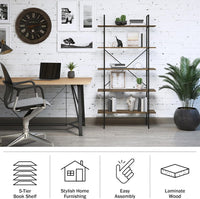 5 Tier Bookshelf w/Industrial Etagere Wooden Shelving view 8