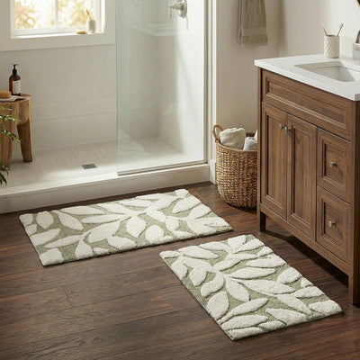 Bathroom Rug Set, Sage Green, 2-Piece-Set, 35"x22"/25"x18"
